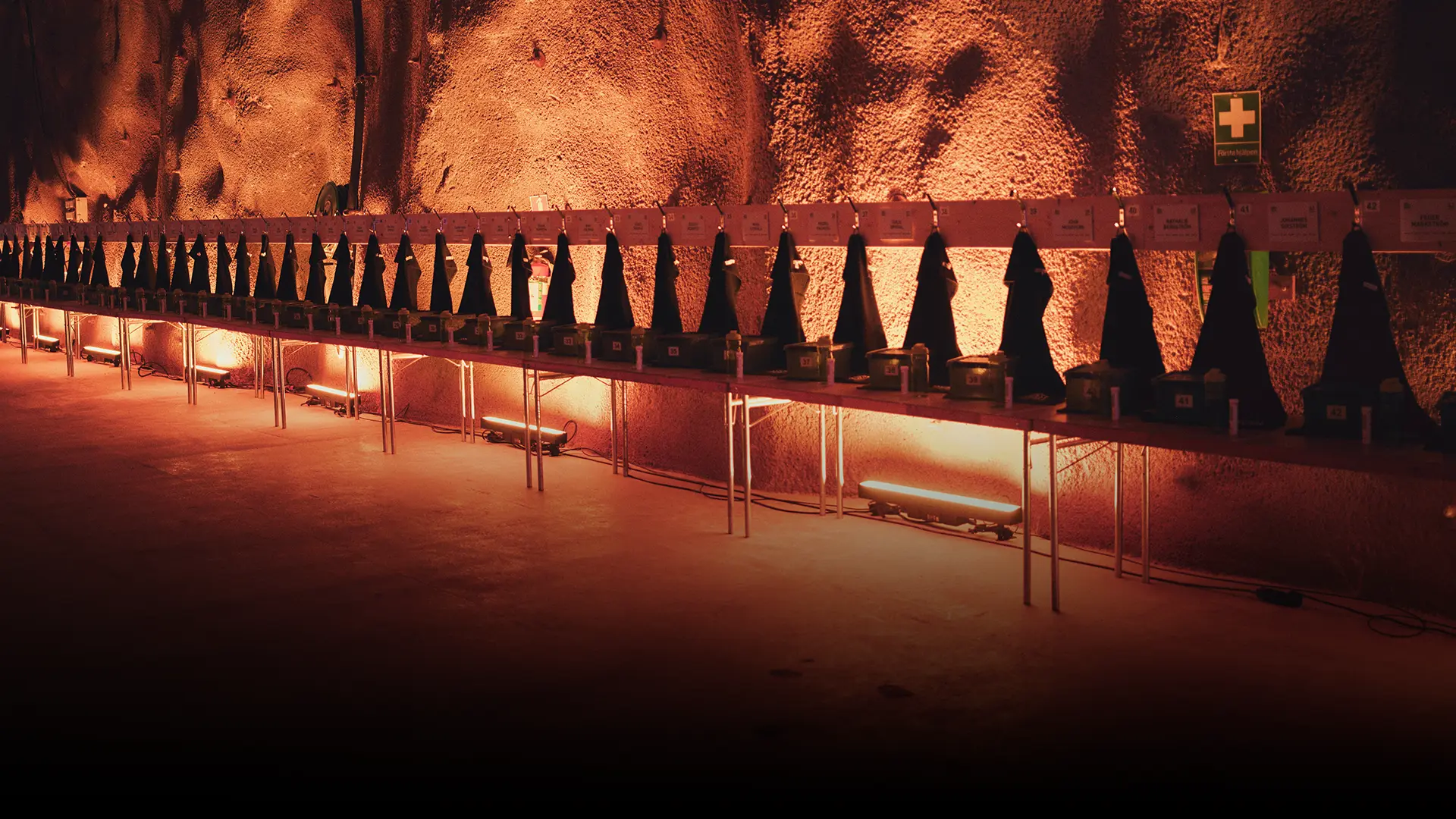 A long line of kit prepared for the World's Deepest Marathon