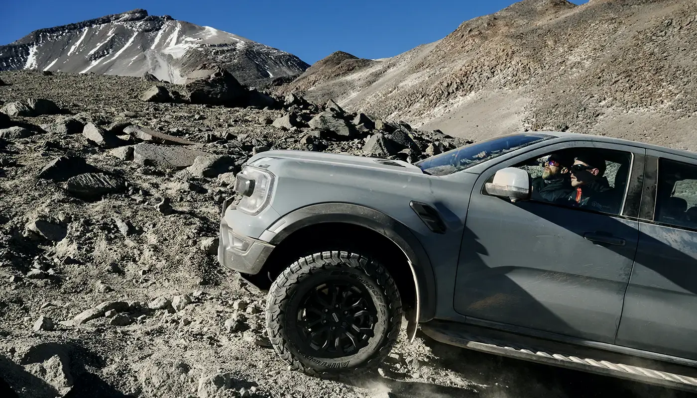 A Ford Ranger Raptor climbing the world's highest volcano
