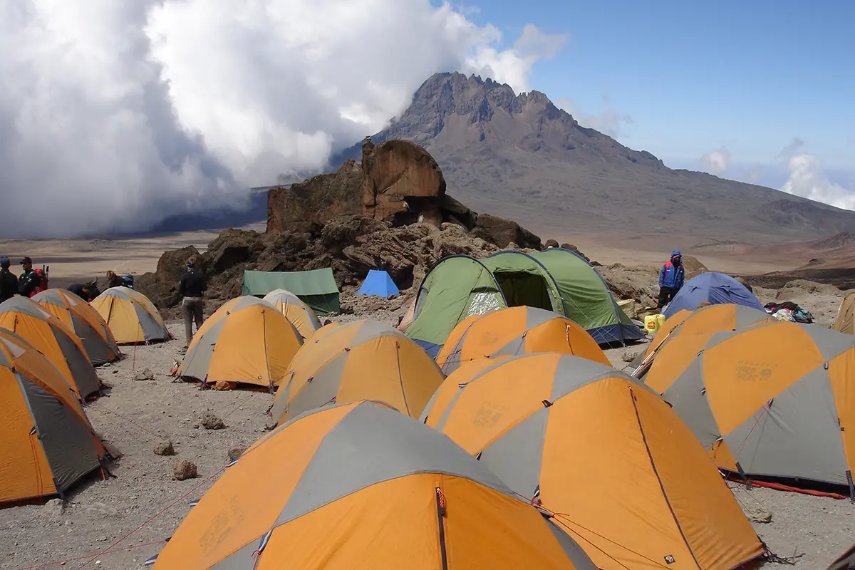 Kilimanjaro expedition with tents in the foreground